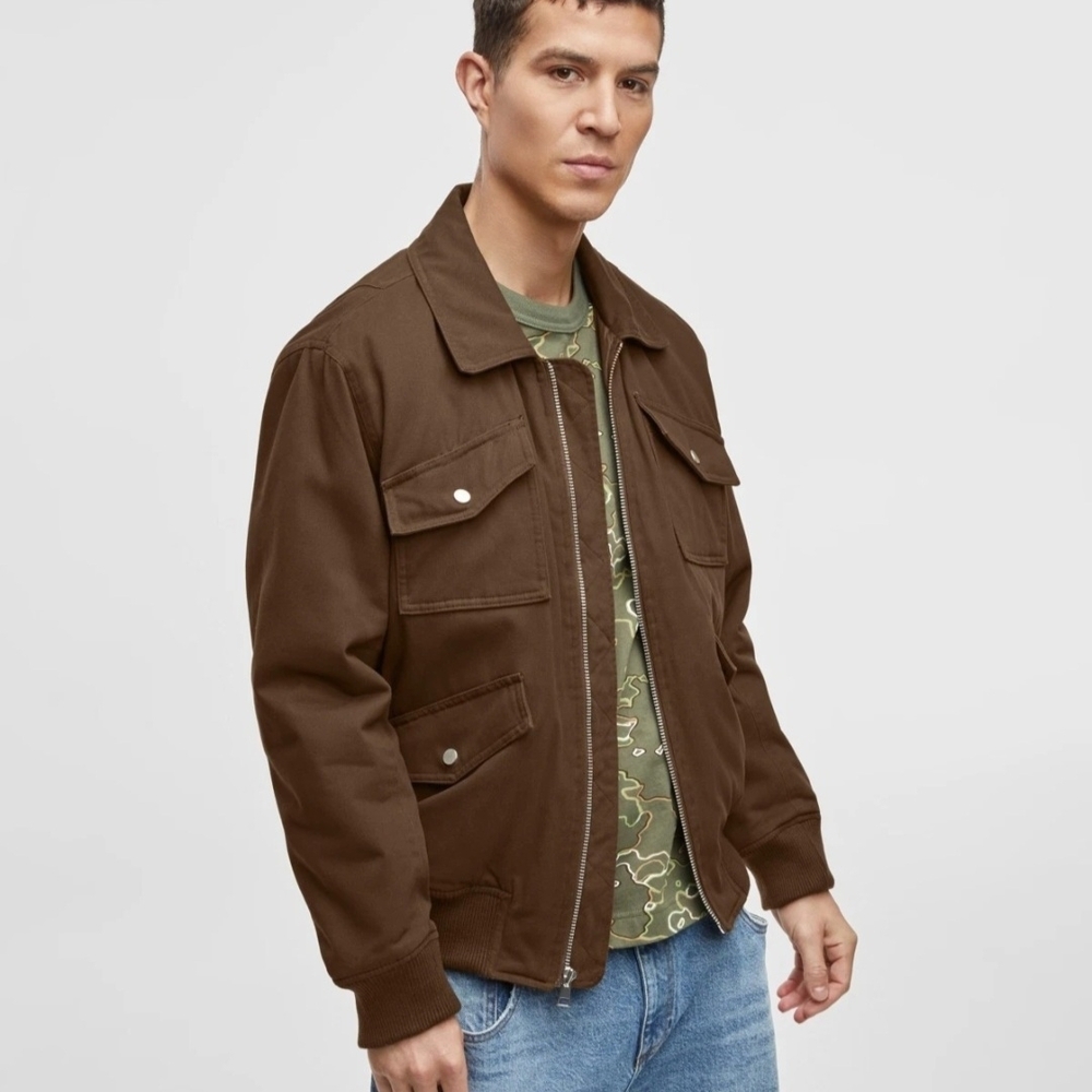 Mode of One Mens Multi Pocket Bomber Jacket in Dark Walnut XXL